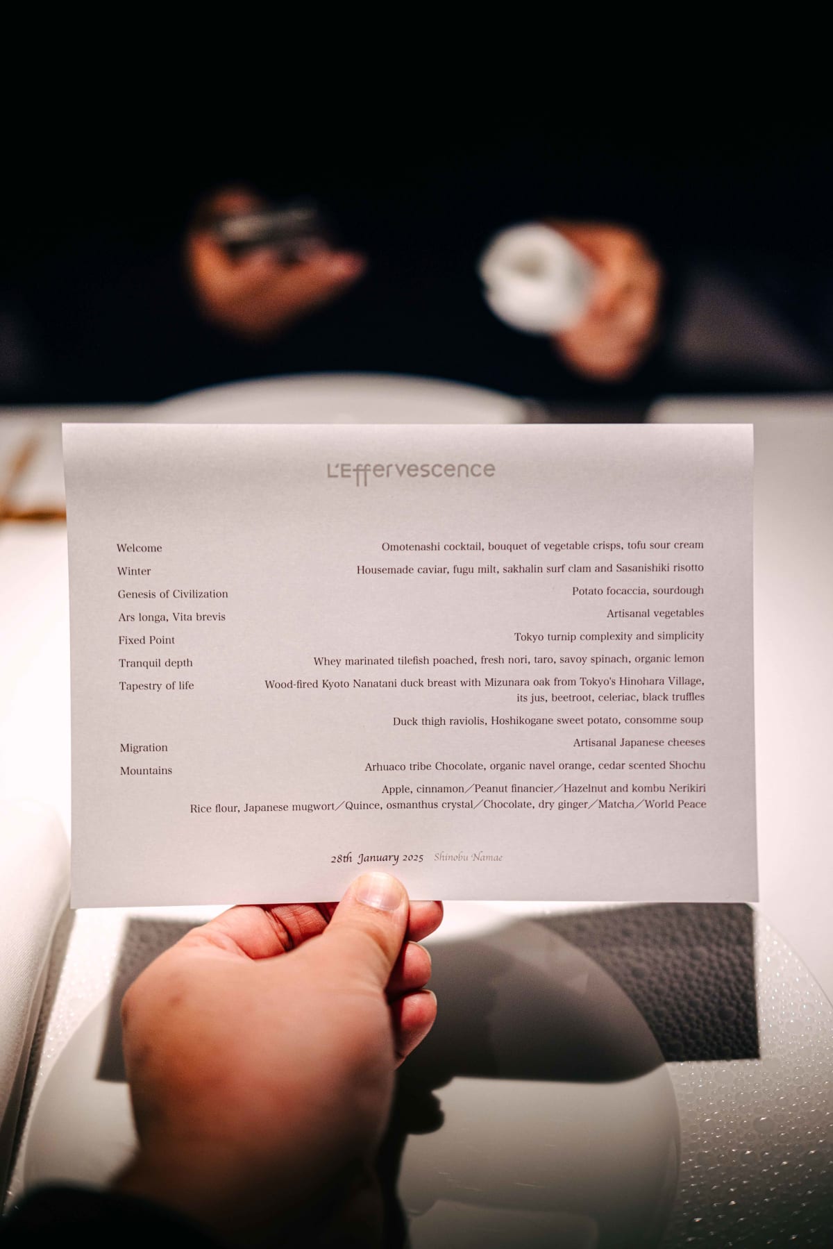 L'Effervescence, Tokyo: the menu for the evening