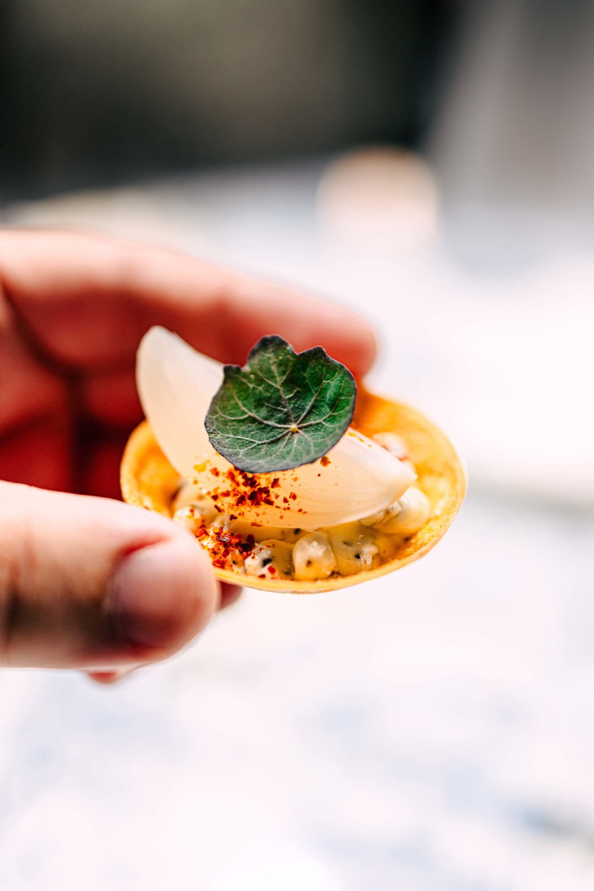 Bistronomy Notre, Seoul: the onion and kelp butter bite held to the light