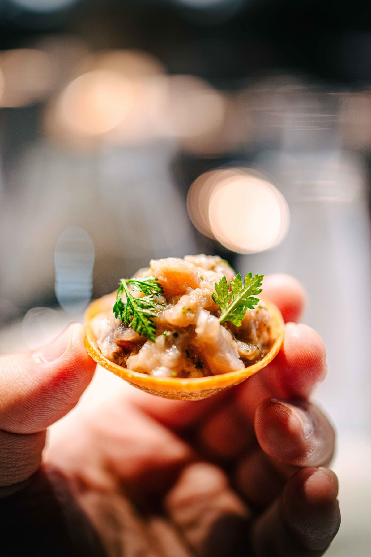 Bistronomy Notre, Seoul: the smoked mackerel bite held to the light