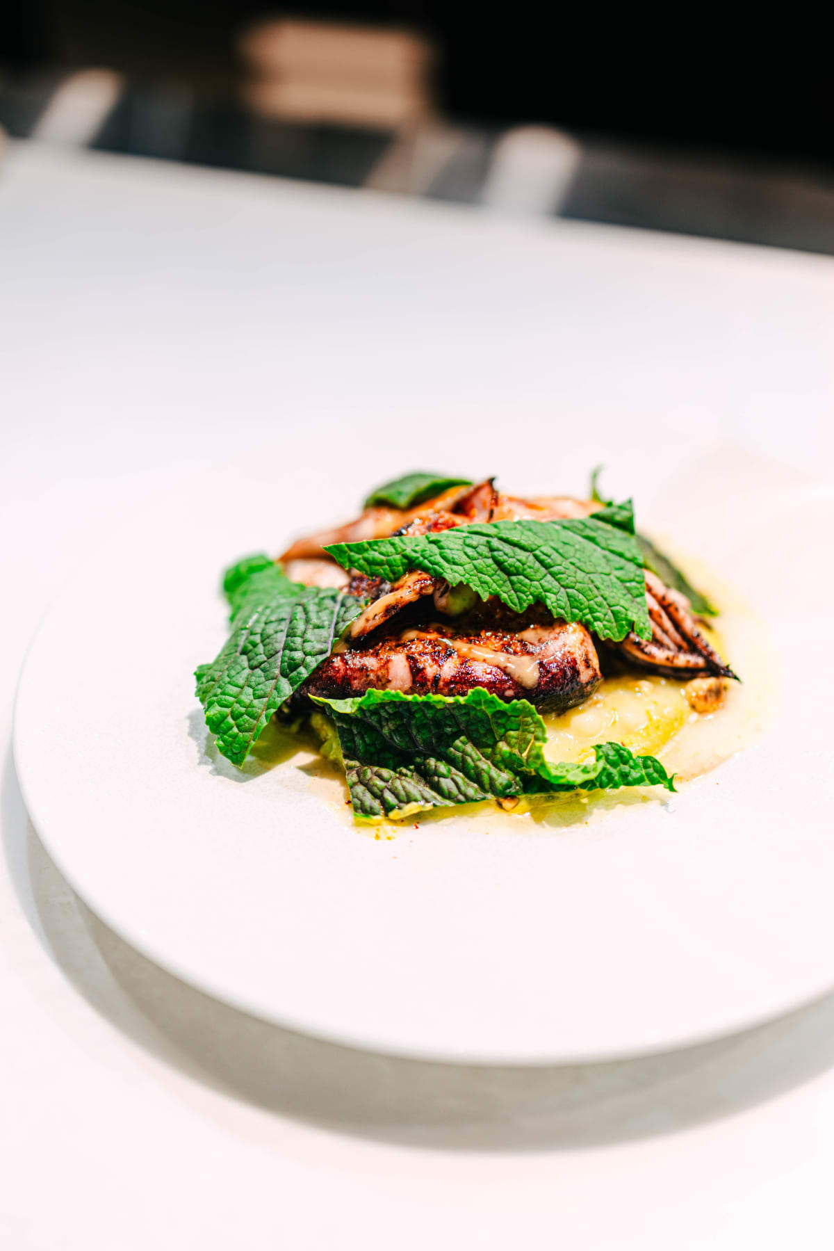 Bistronomy Notre, Seoul: squid with pistachio purée and corn risotto
