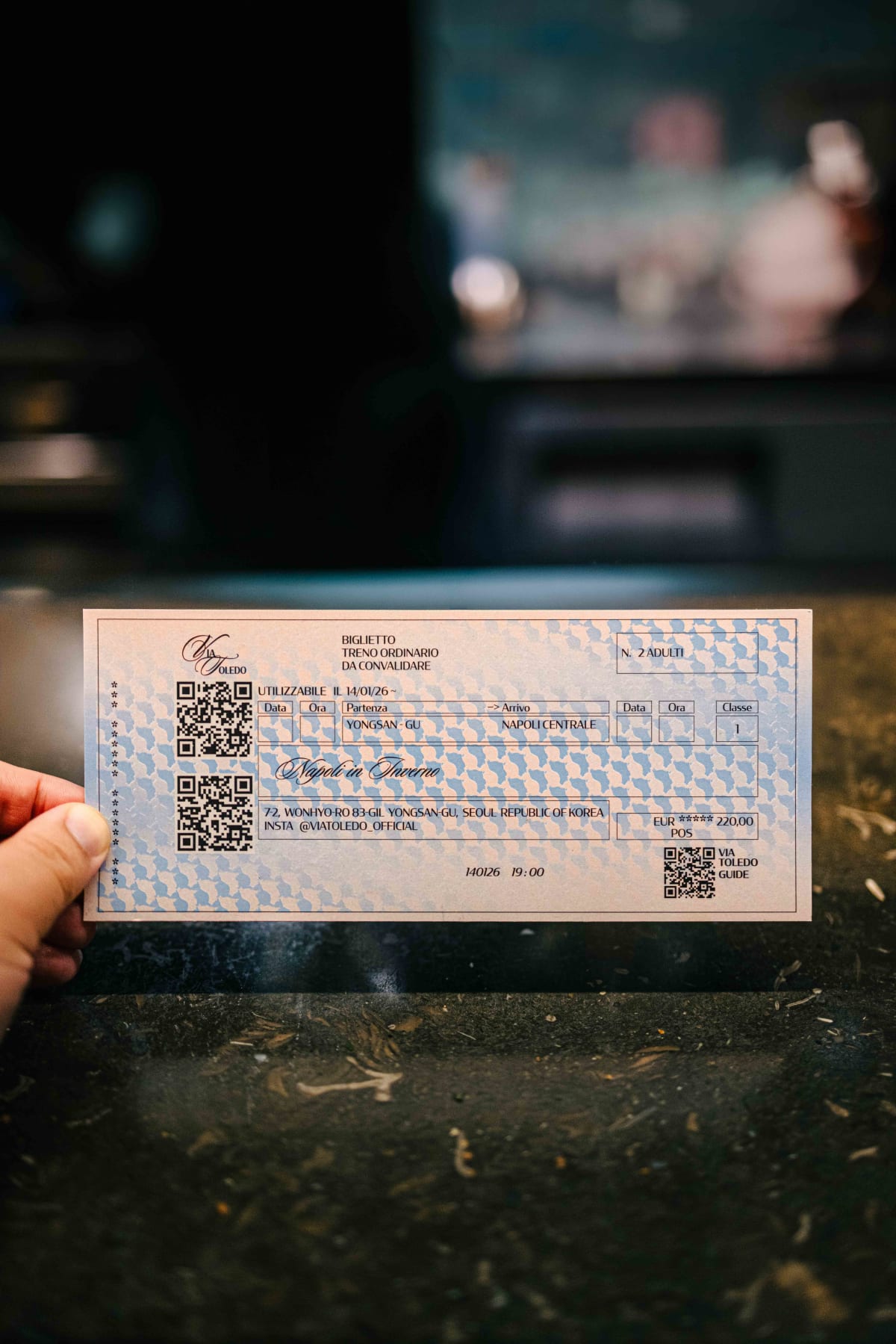 Via Toledo, Seoul: the train ticket shaped menu card