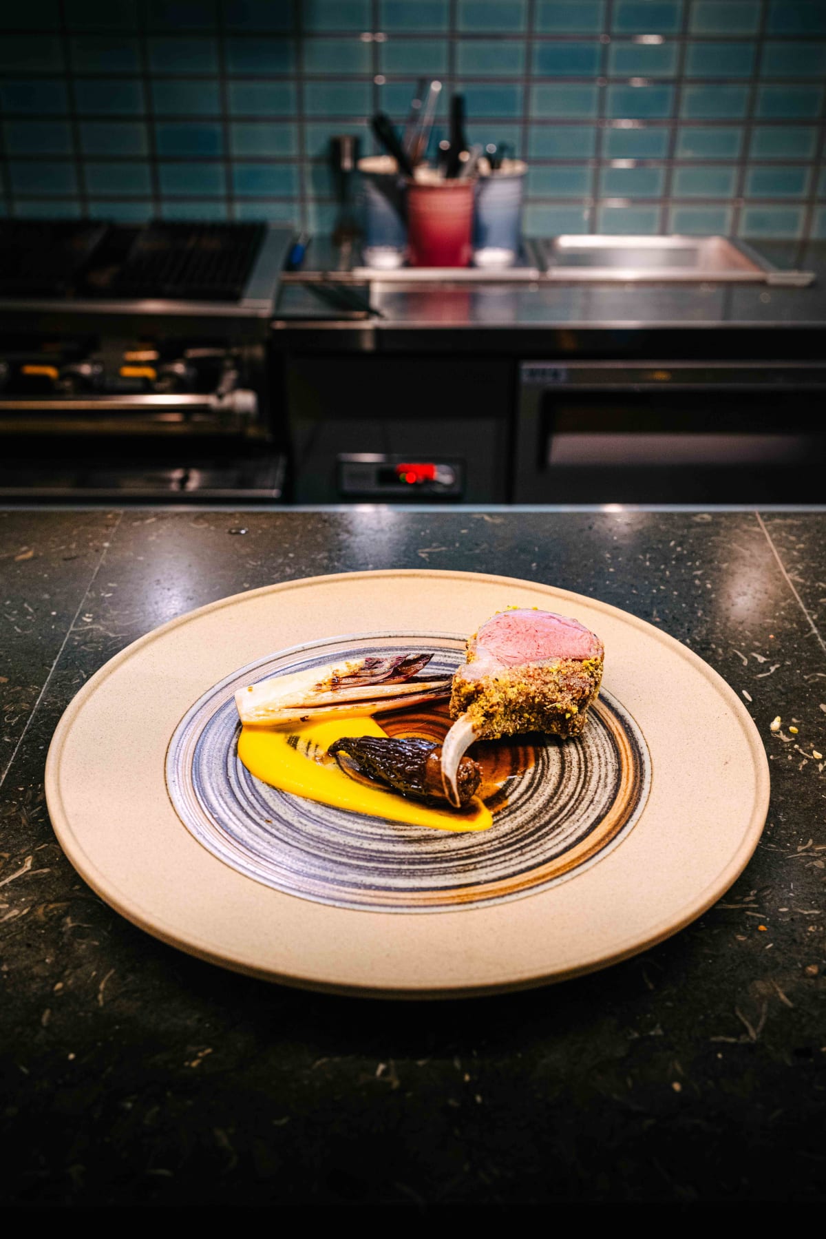 Via Toledo, Seoul: the pistachio crusted rack of lamb with morels