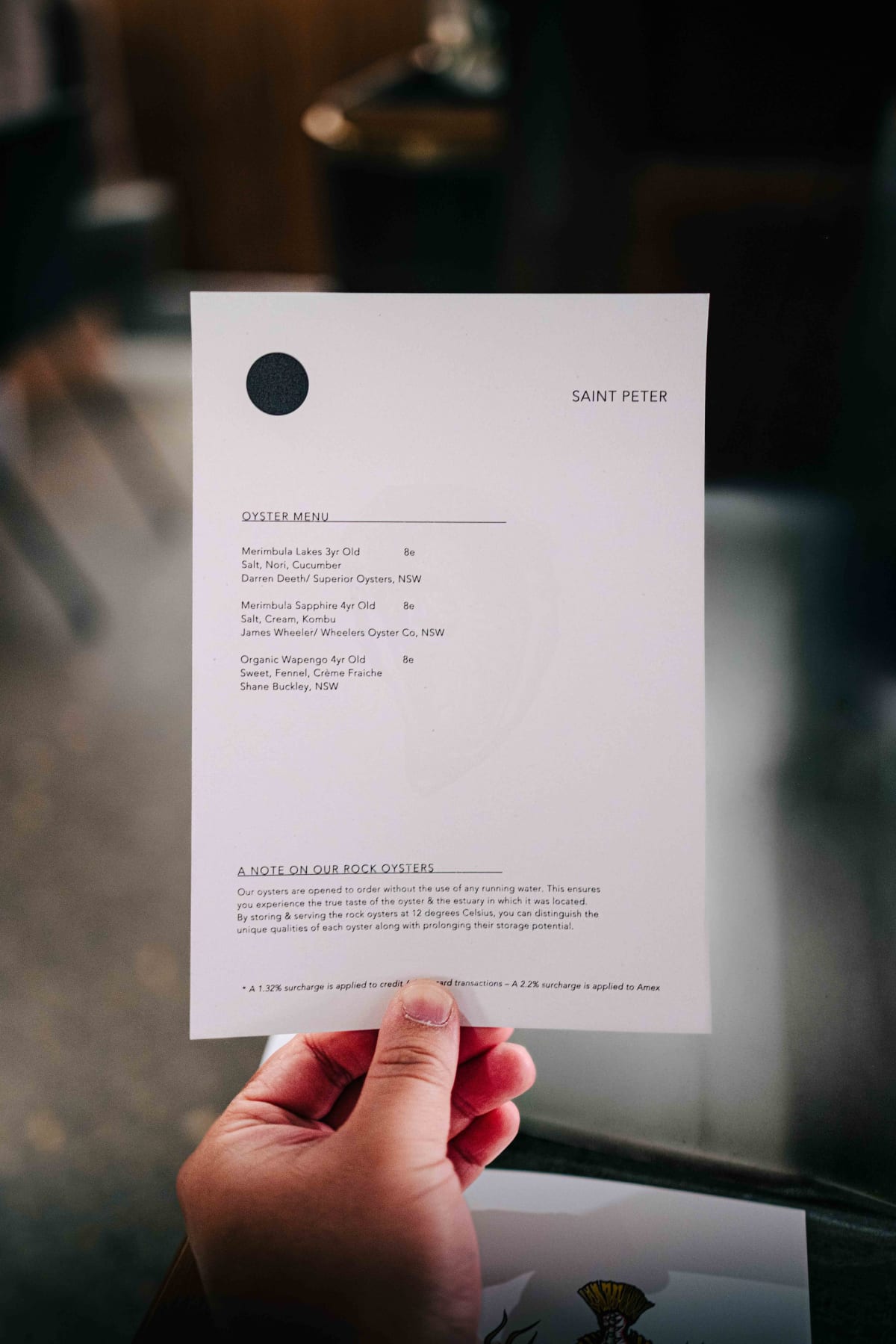 Saint Peter, Sydney: the oyster menu