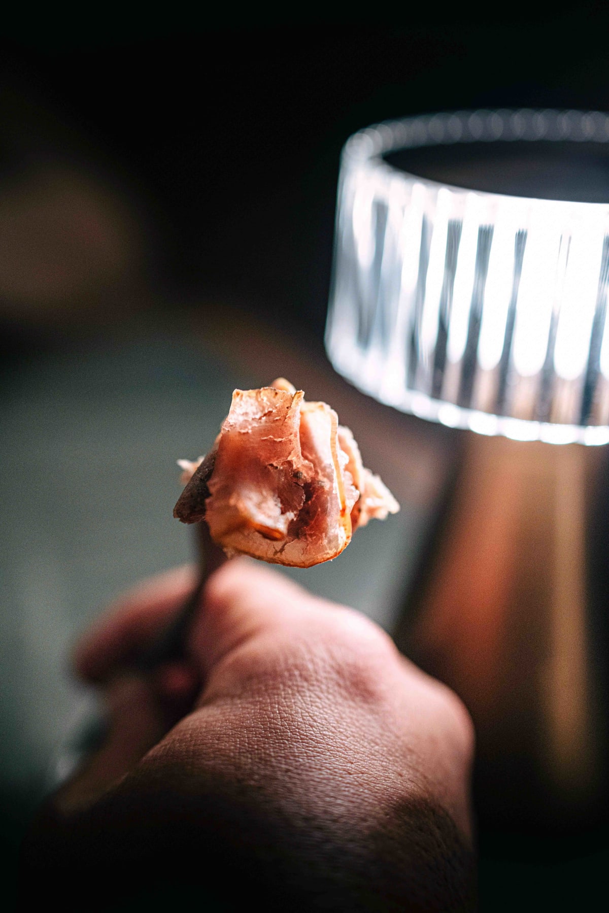 Saint Peter, Sydney: a piece of the fish charcuterie lifted on a fork