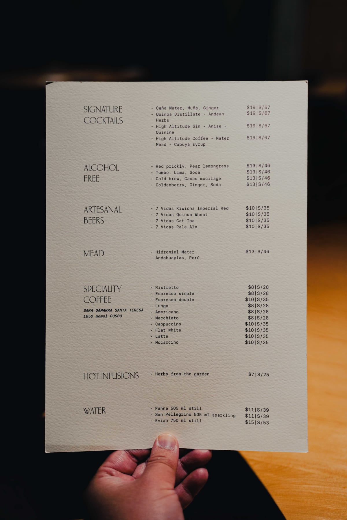 Mauka, Cusco: the drinks and pairing lists
