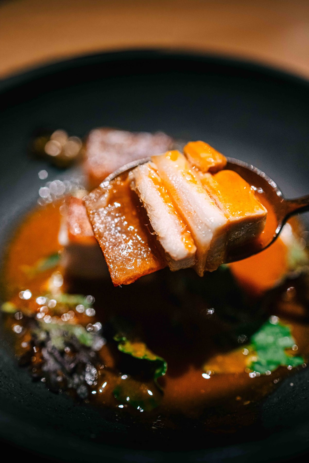 Mauka, Cusco: the pork belly separating into three parts