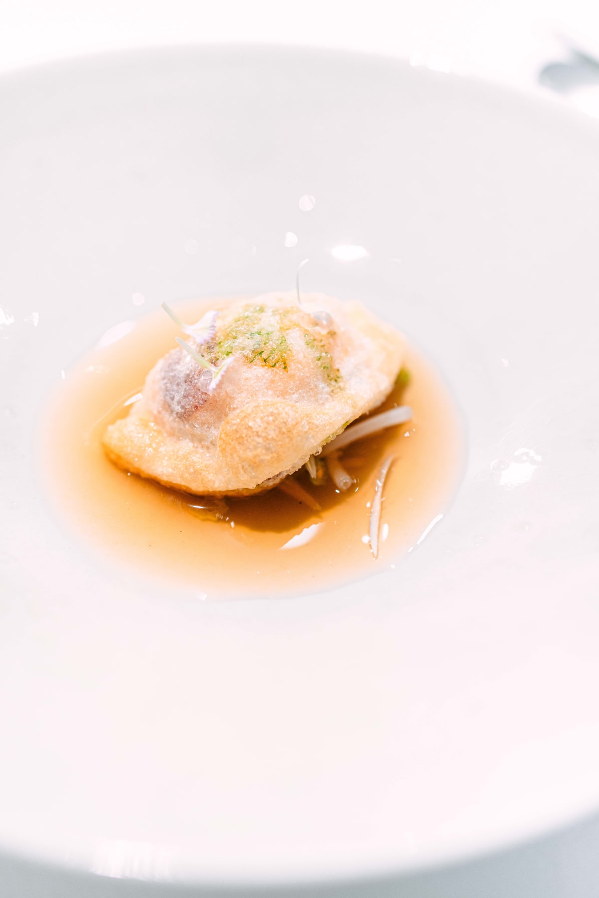 JEE, Hong Kong: the lacy fried crust of the dumpling up close