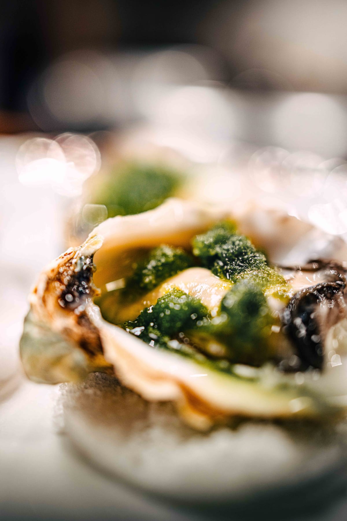 Bistro de la Mer, Amsterdam: an oyster up close under its green granité