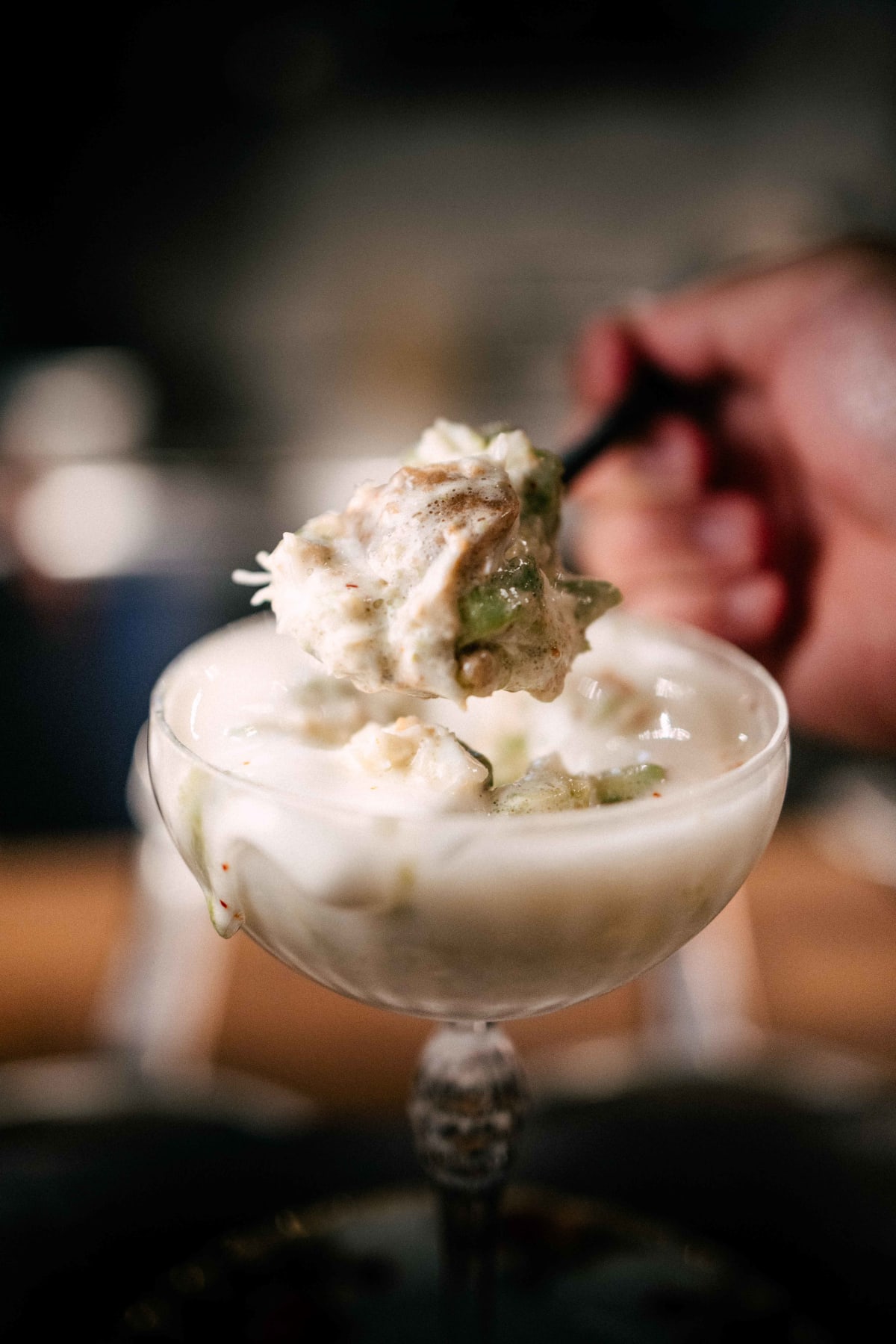 Bistro de la Mer, Amsterdam: a spoonful of crab lifted from the glass