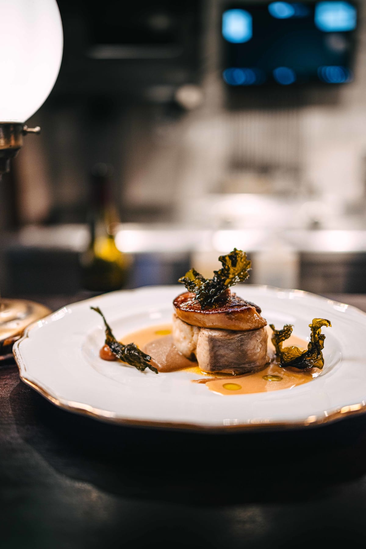 Bistro de la Mer, Amsterdam: the monkfish Rossini, topped with seared foie gras and crisp kale