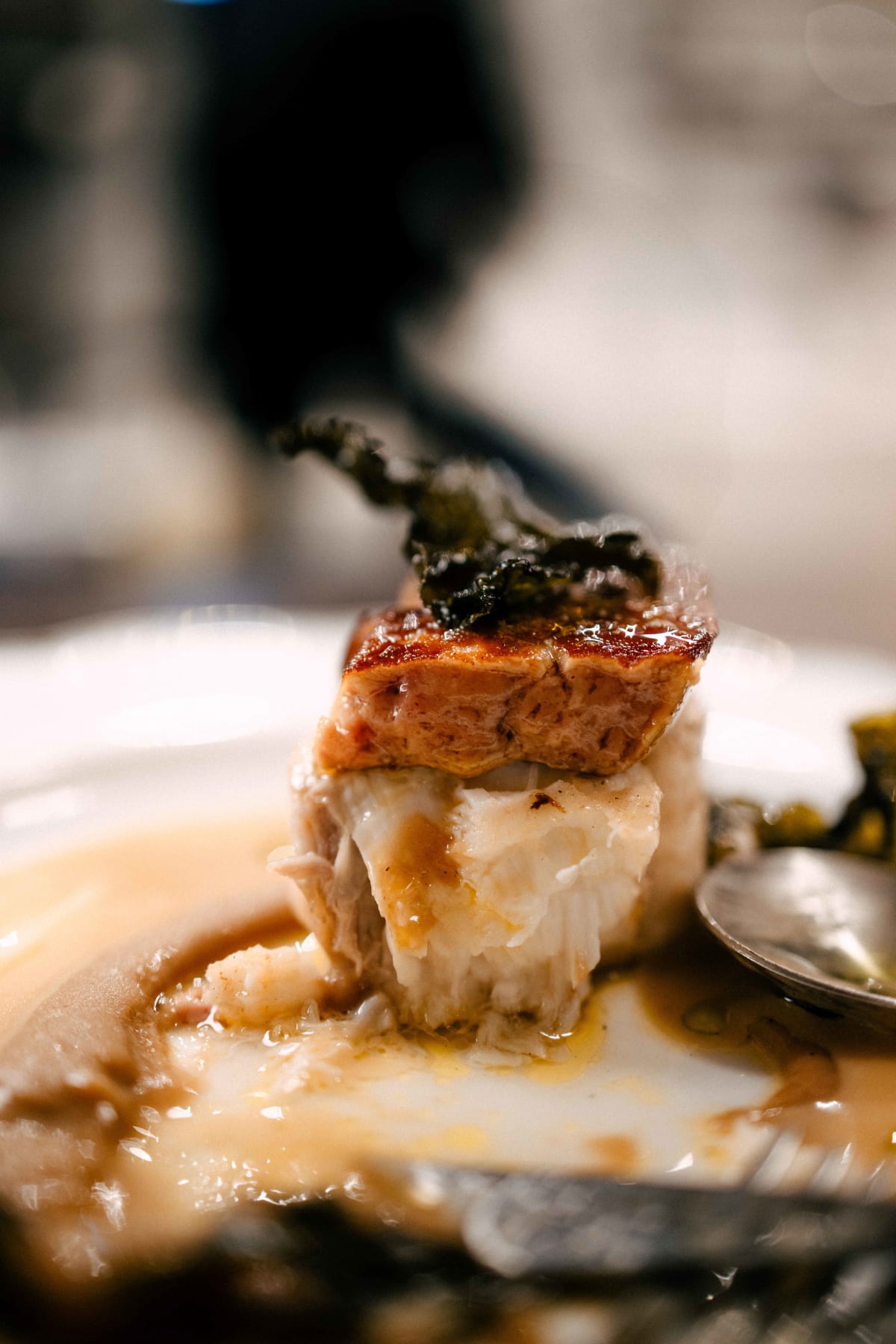 Bistro de la Mer, Amsterdam: the monkfish cut open beneath the foie gras