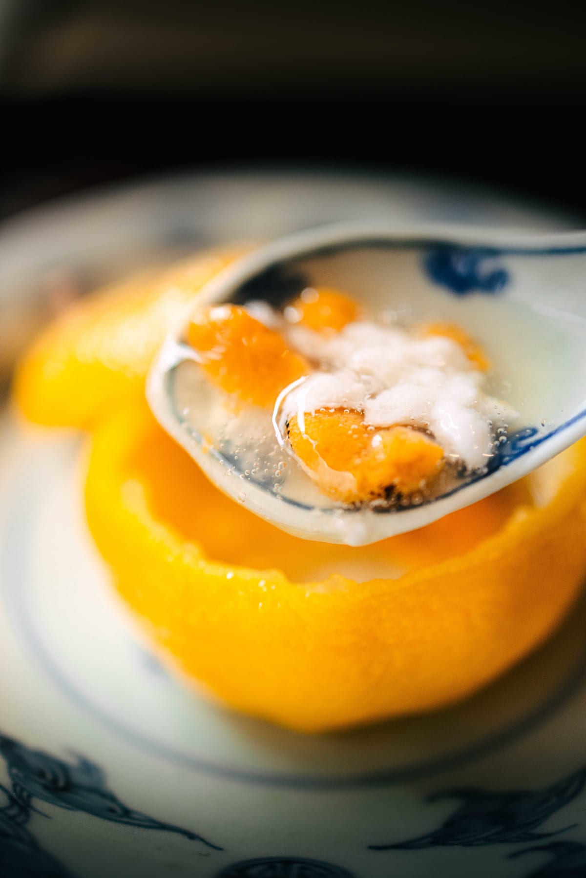 Matsukawa, Tokyo: a spoonful of the shirako, lightly charred, with uni from the yuzu