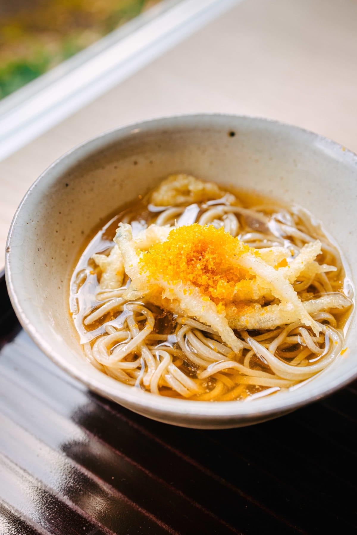 Matsukawa, Tokyo: cold soba topped with icefish tempura and grated karasumi
