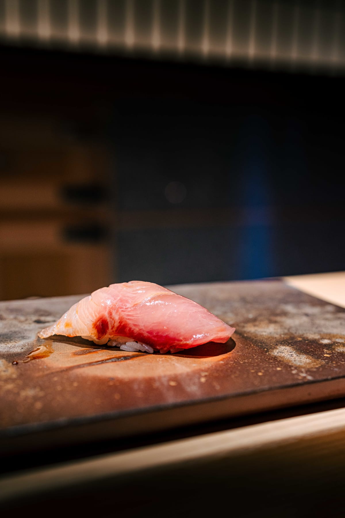 Sushi Juyon by Saito, Seoul: shima-aji nigiri, its flesh a deep, refined red