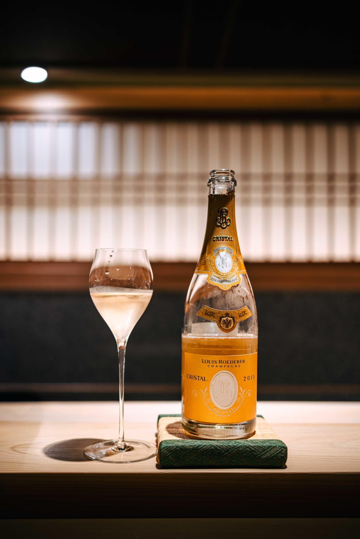 Sushi Juyon by Saito, Seoul: a bottle of Louis Roederer Cristal 2015 and a glass