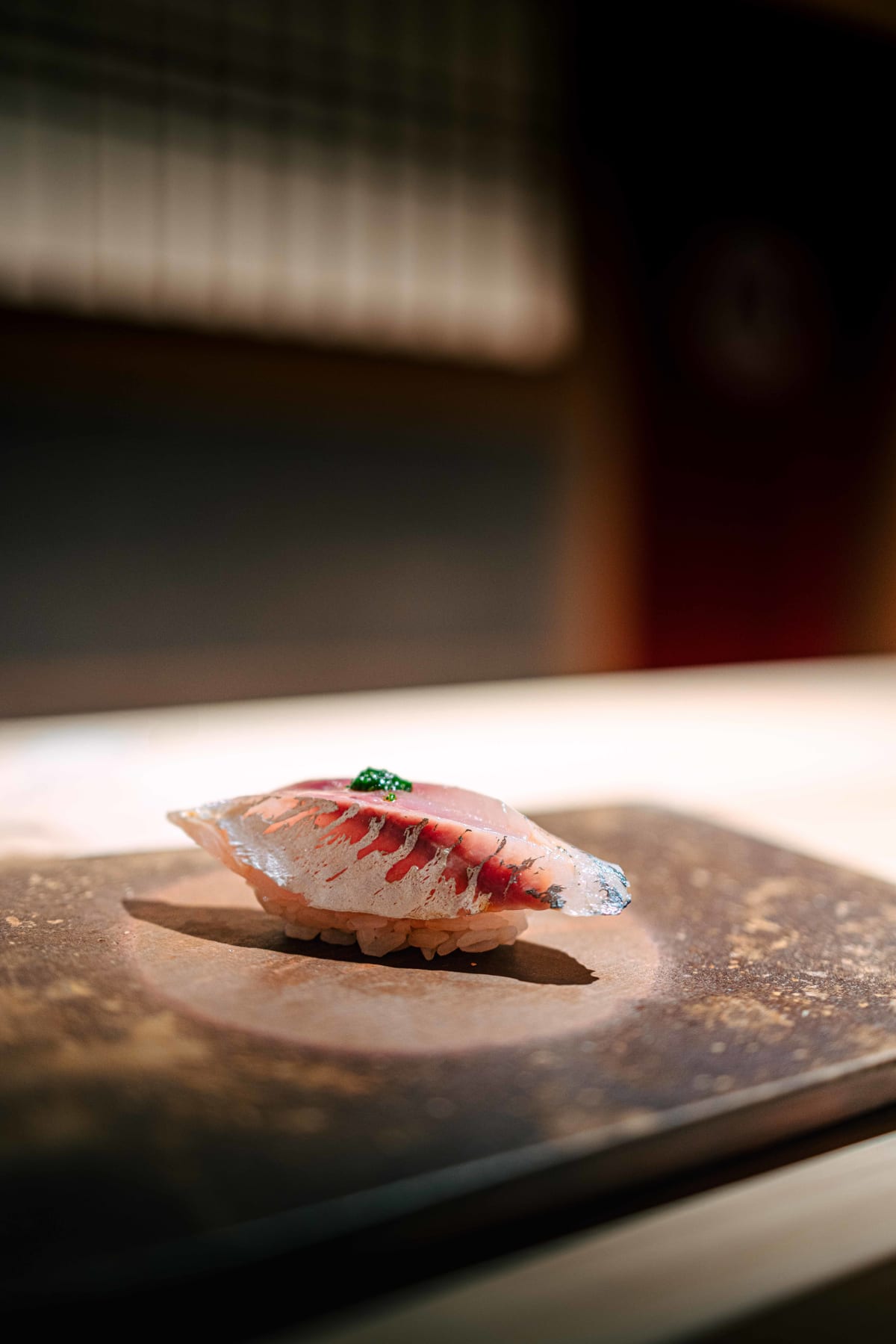 Sushi Juyon by Saito, Seoul: aji nigiri topped with chopped spring onion