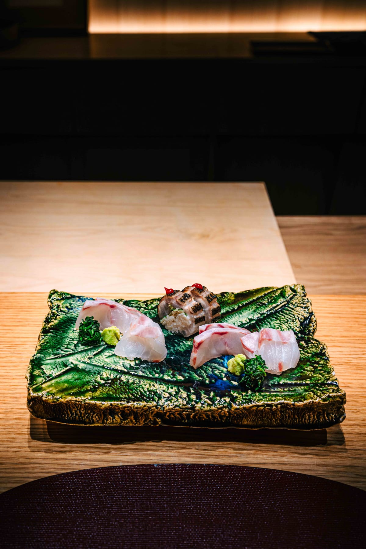 Mitou, Seoul: the July sashimi on its green leaf plate