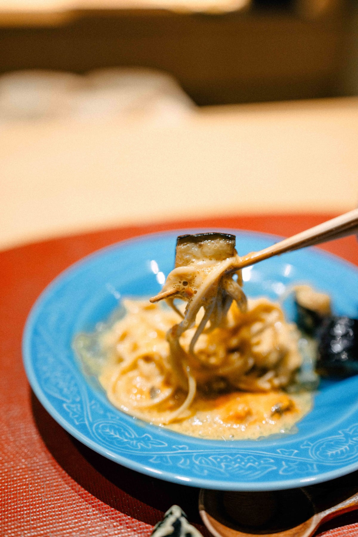 Mitou, Seoul: aubergine and soba lifted together