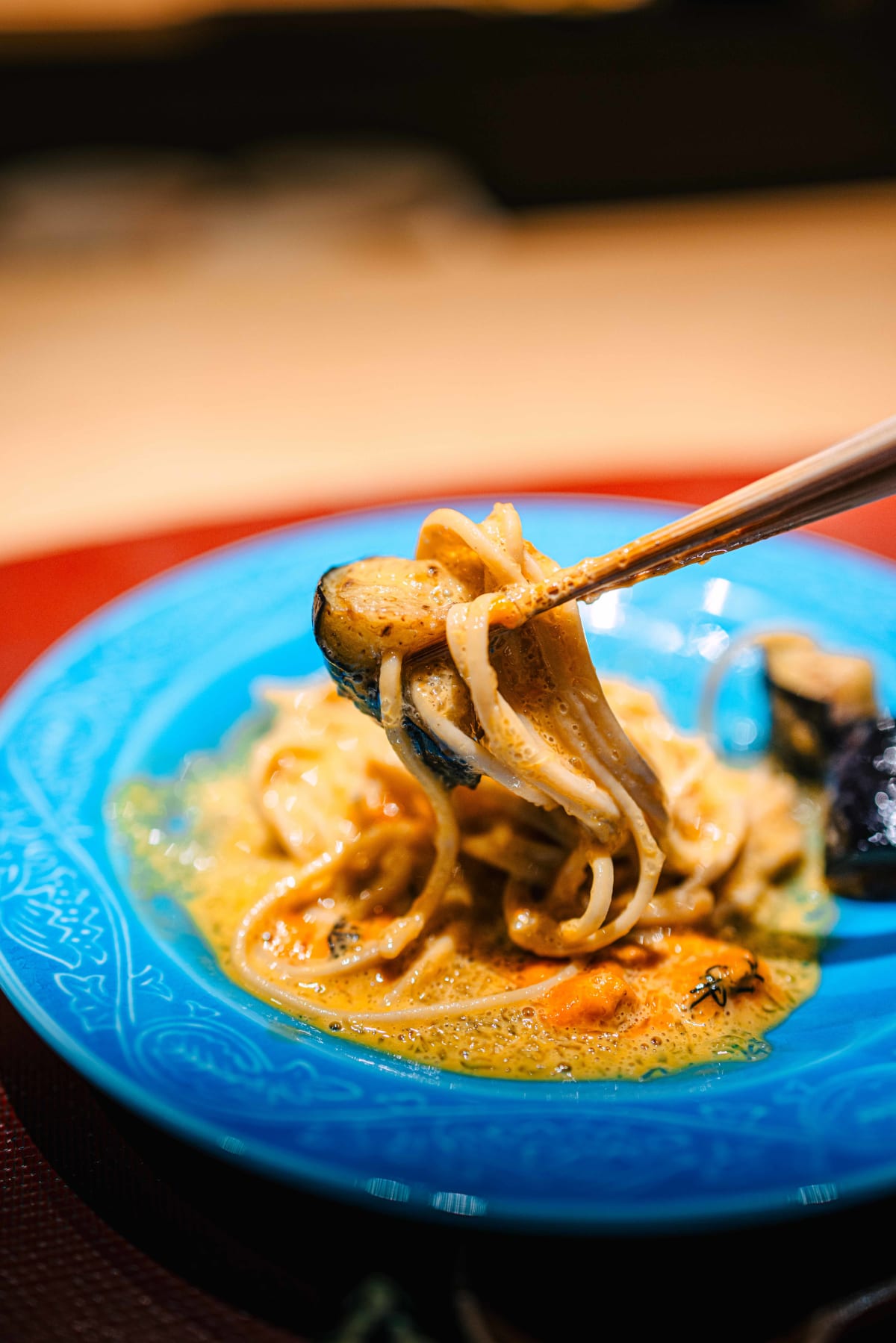 Mitou, Seoul: the aubergine coated in uni sauce