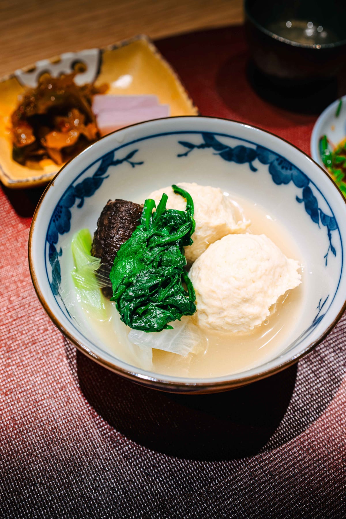 Mitou, Seoul: chicken tenderloin meatballs with spinach and shiitake