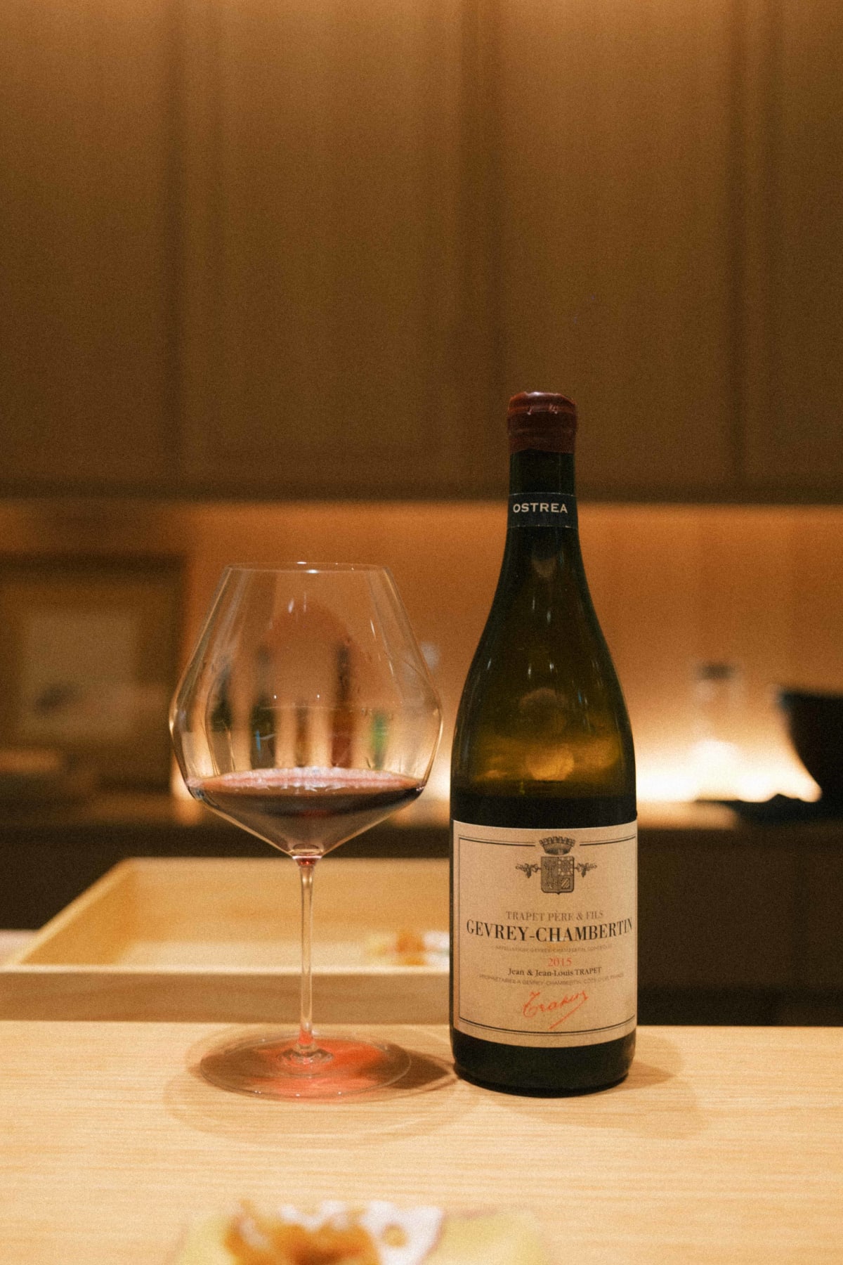 Mitou, Seoul: the Trapet Gevrey-Chambertin Ostrea 2015 with a glass