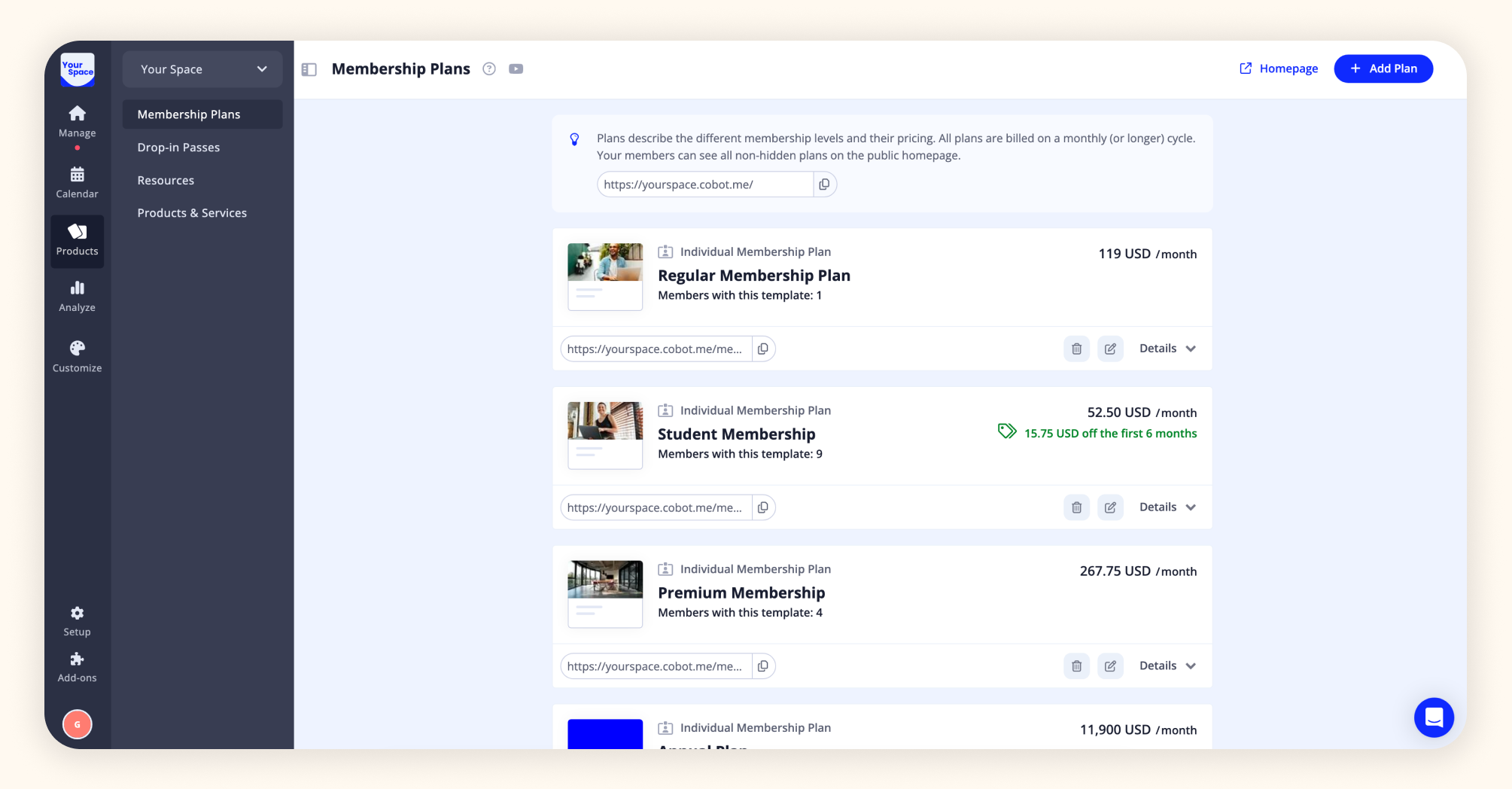 Cobot Space Management UI – view 5