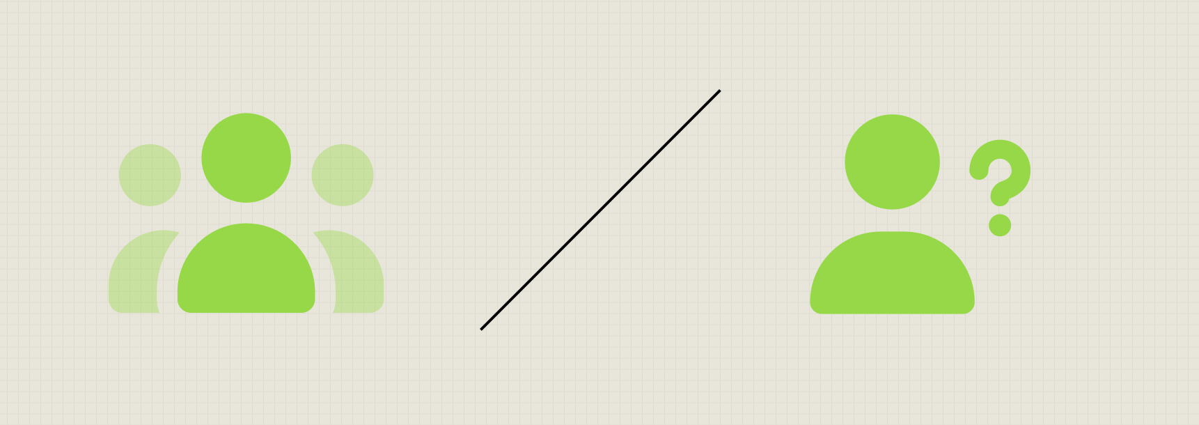 An illustration of many people and only one person on the right side comparing members of a coworking space to members.
