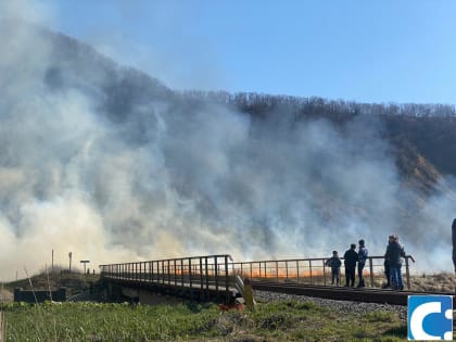 Жуткий пожар разгорелся в районе ЖД путей в Невельском районе