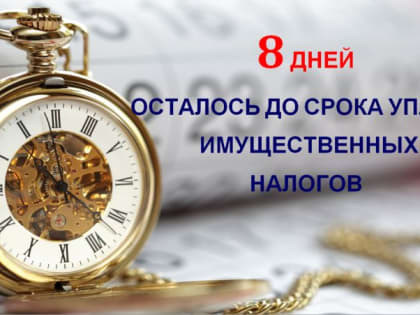 8 дней осталось до срока уплаты 
имущественных налогов,
не откладывайте уплату!