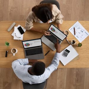 About 6 top view people working desk 23 2149762513
