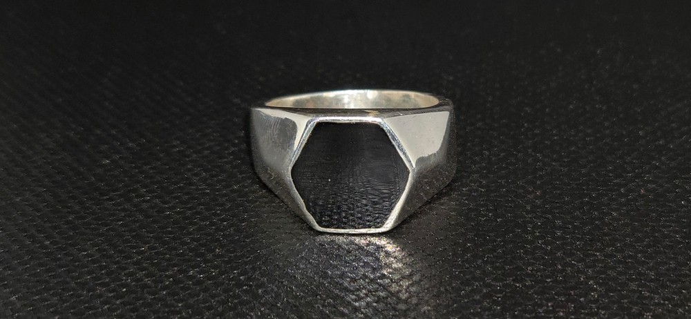 Obsidian Hex Ring – Men’s Black Hexagon Stone Ring