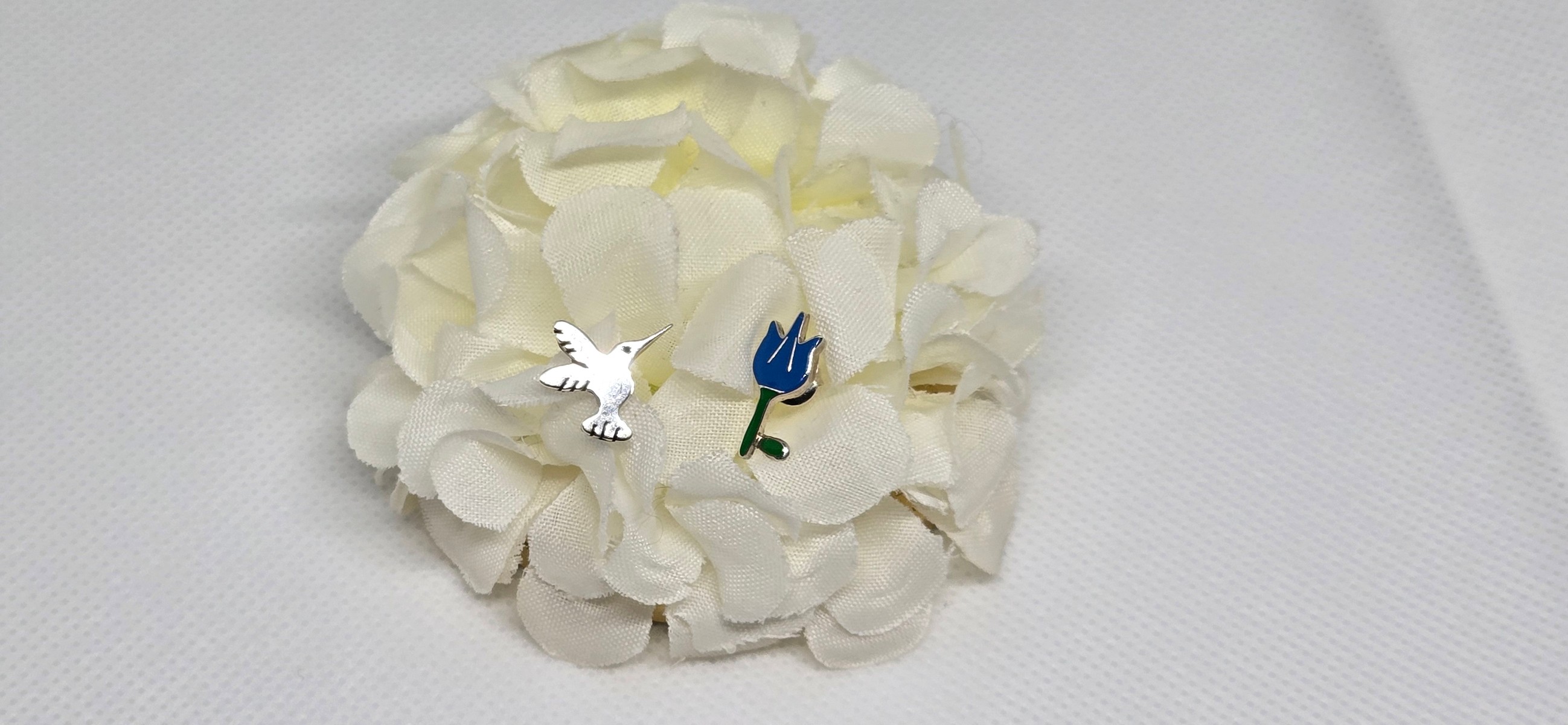 Wild Bloom – Hummingbird & Blue Flower Mismatched Earrings