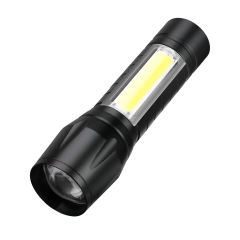Mocna Latarka Taktyczna Led Zoom 9.3 Cm Led+cob Czarna Ładowalna