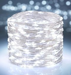 Lampki Druciki 50 Led Na Baterie 5m Zimna Biel Światełka Na Choinkę