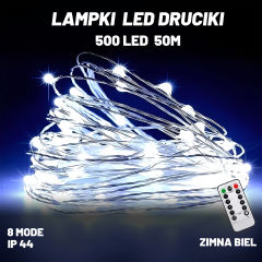 Światła Choinkowe Na Przewodzie 500 Led Zimna Biel 50m Usb Na Pilocie