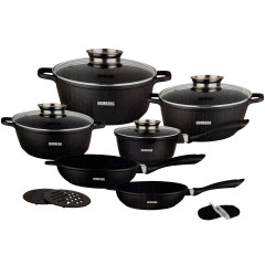 Zestaw Garnków 14 Elementów Ceramiczno-Marmurowych z Patelnią i Pokrywkami