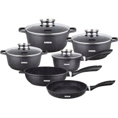 Zestaw Garnków I Patelnia 12 Częściowy Z Powłoką Marmurową