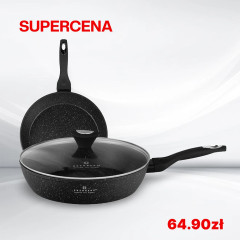 Patelnia Aluminiowa 26 cm Z Powłoką Marmurową I Szklana Pokrywka Kompatybilny Z Indukcją Edenberg