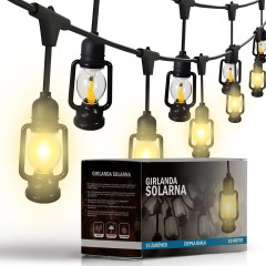 Girlanda Solarna Ogrodowa 10m z 15 Żarówkami LED w Ciepłej Bieli