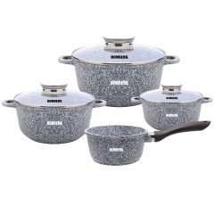 Komplet Garnków Marmurkowych Ceramicznych 7 Szt z Pokrywkami Szklanymi, Szary