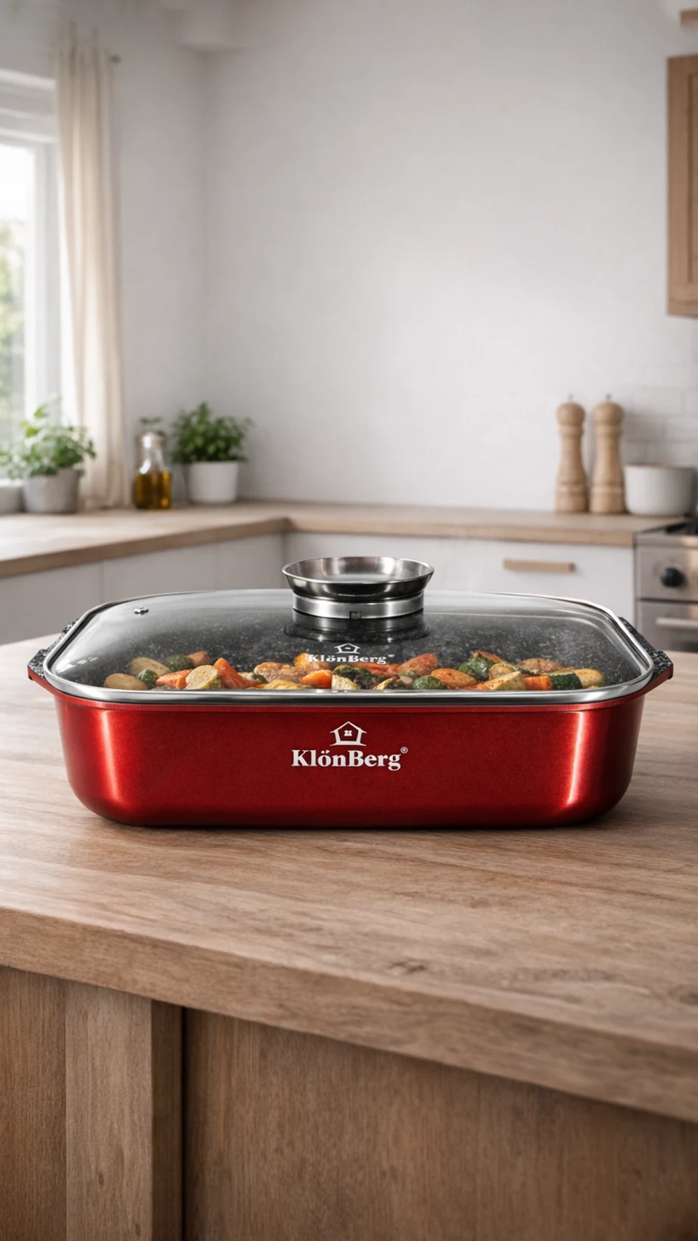 Roasting Pan With Lid 34 Cm Nonstick Ceramic Coat, For Induction - Red