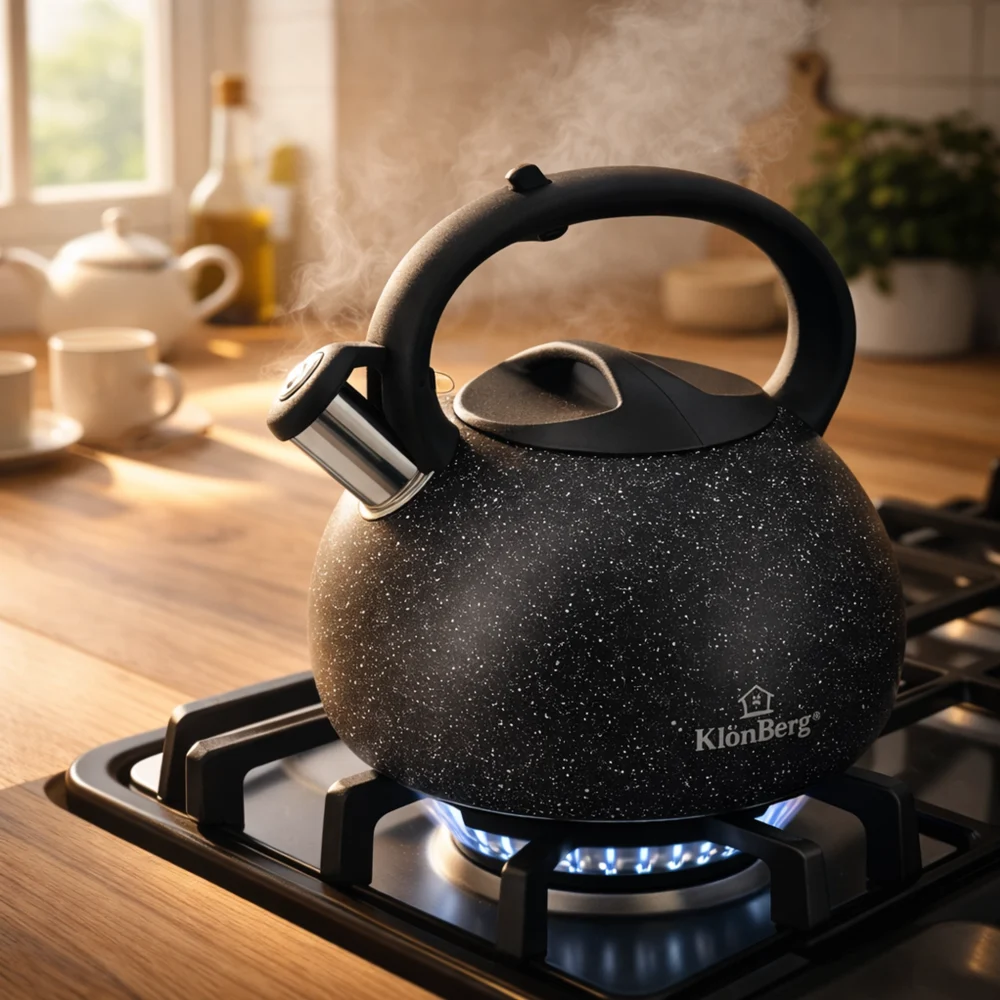 Whistling Kettle 3L Stainless Steel Black Marble Coating Induction KB-6605