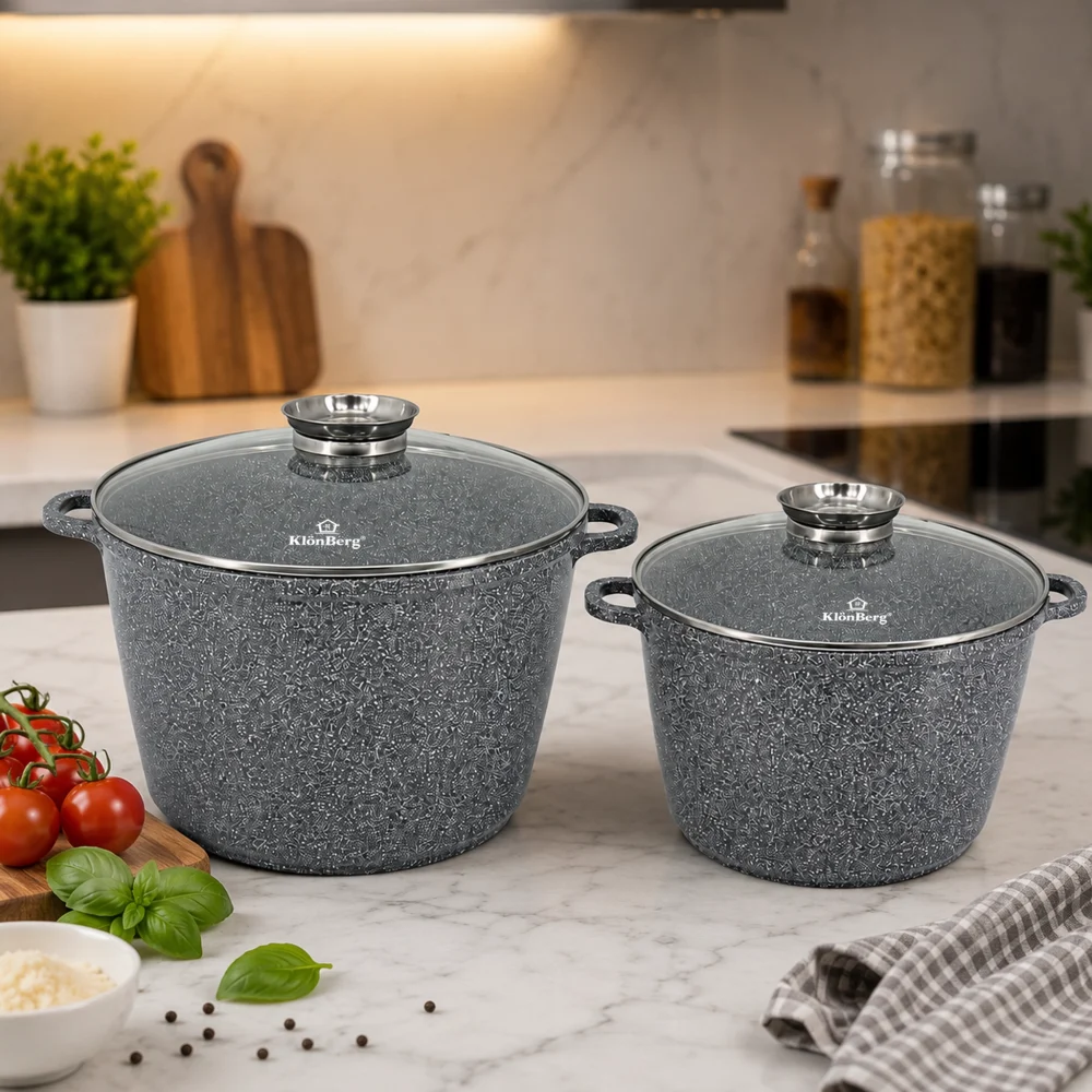 Ceramic Marble Non-Stick Deep Pot Set Grey 4Pcs with Glass Lids – KB-3947