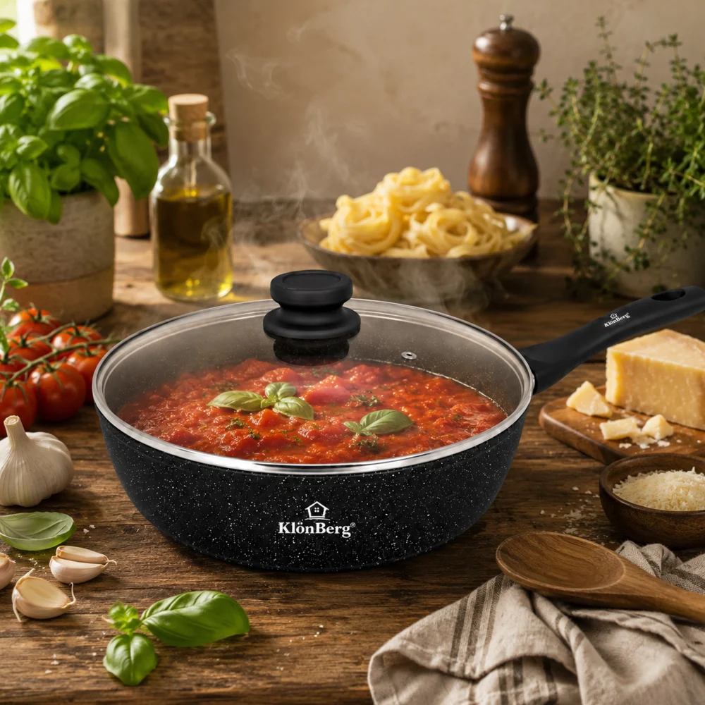 Frying Pan 30CM Aluminum 4.25L with Lid Non Stick Marble Coating Induction Compatible KB-8617
