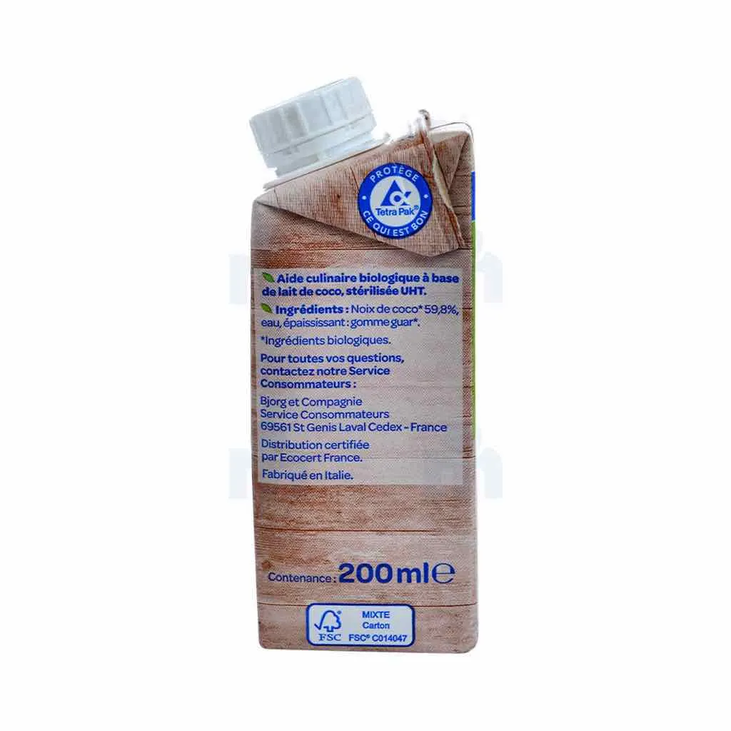 Lait de coco de cuisine fluide bio 200ml - BJORG - vue 3