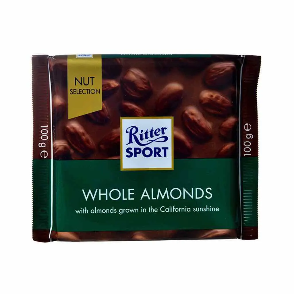Chocolat au lait et aux amandes entières 100g - RITTER SPORT