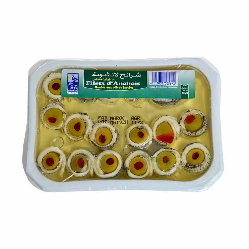 Filets d'anchois roulés aux olives farcies 180g - FISHER KING