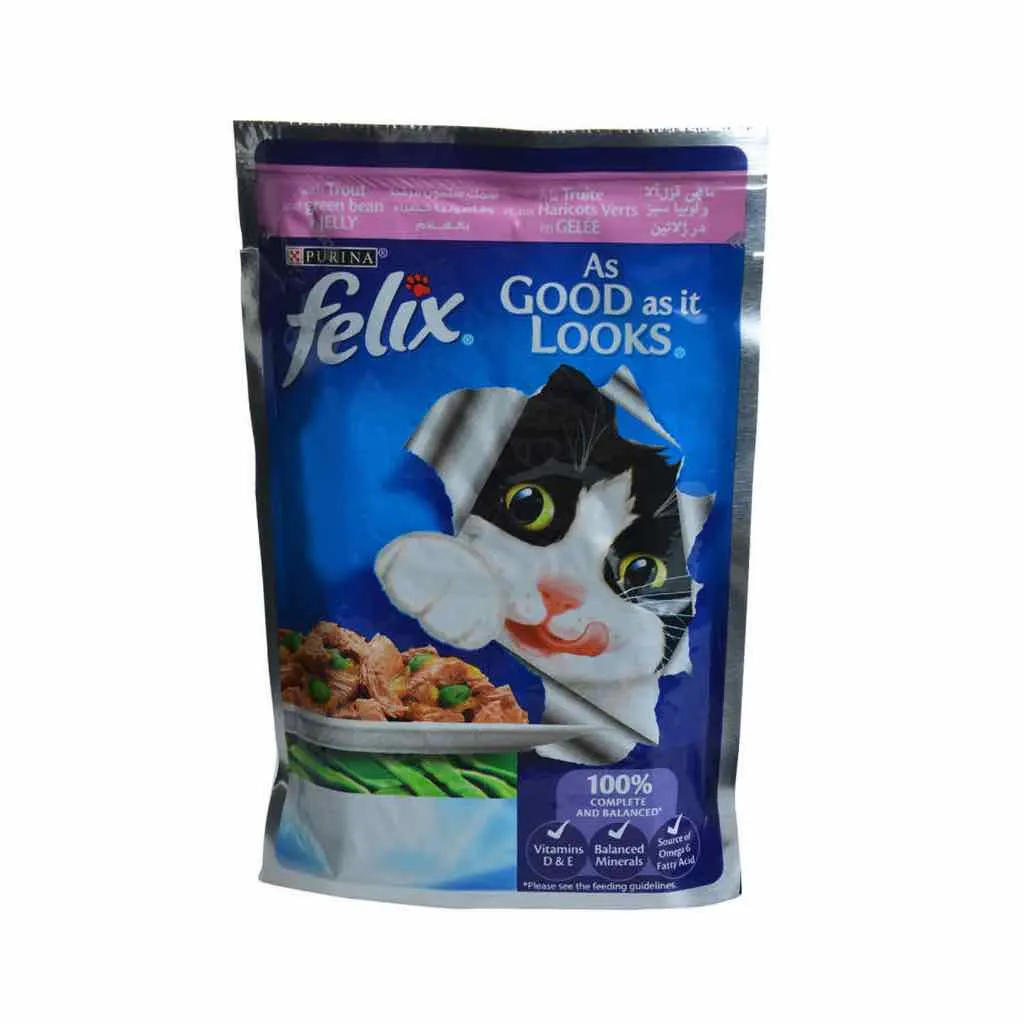 Tendres effilées à la truite et haricots en gelée pour chat adulte 100g - FELIX