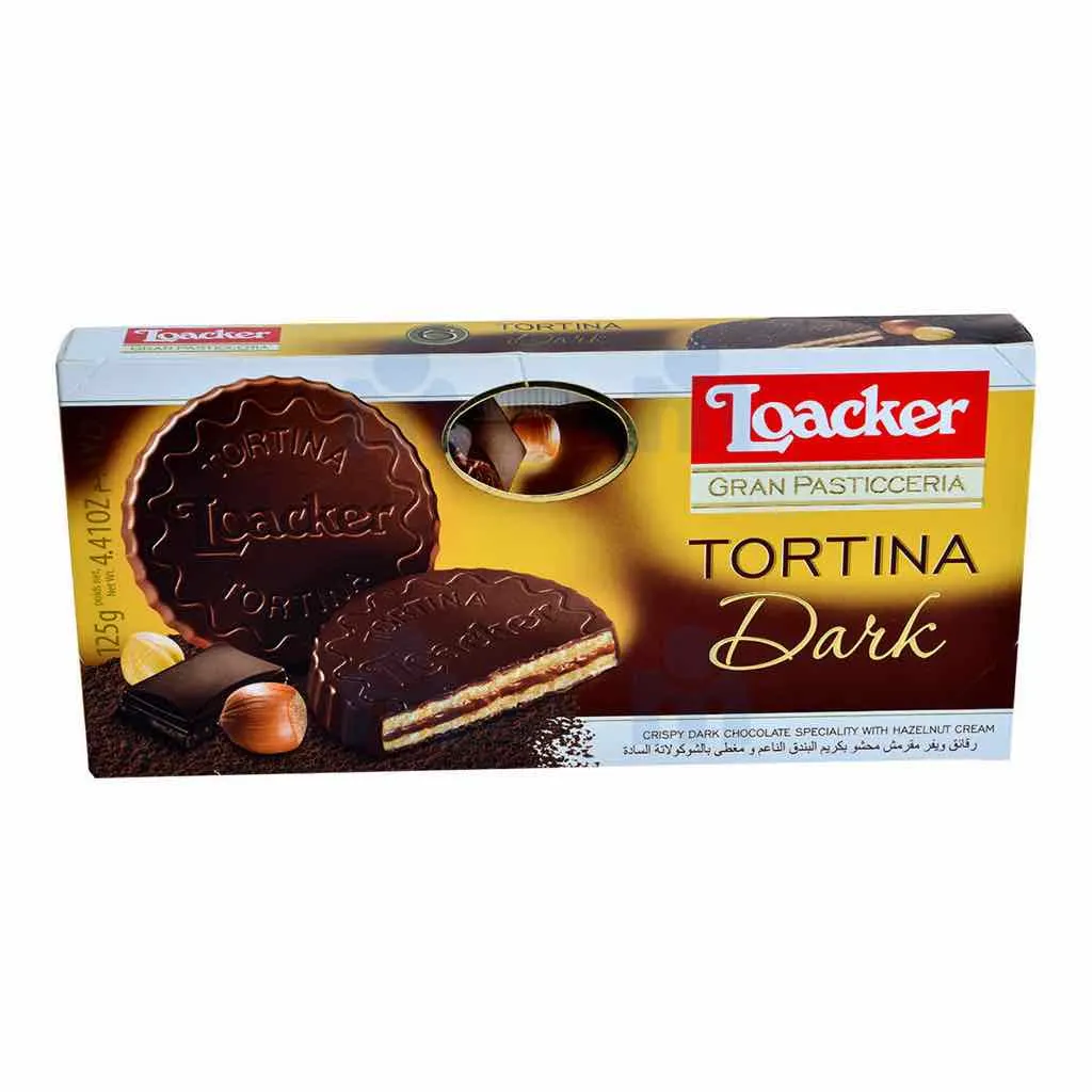 Biscuits au chocolat noir et noisette Tortina 125g - LOACKER