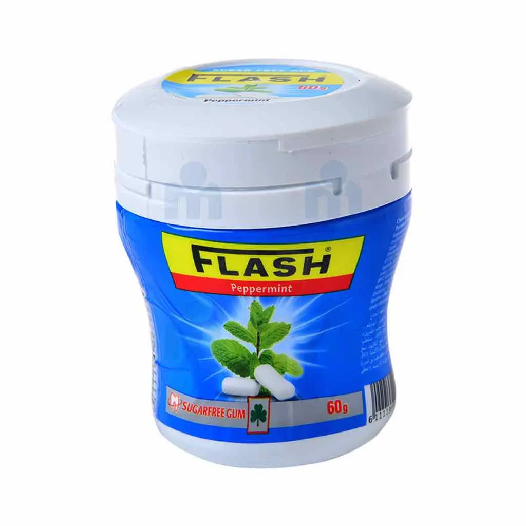 Chewing-gum sans sucres saveur menthe poivrée en flacon 60g - FLASH